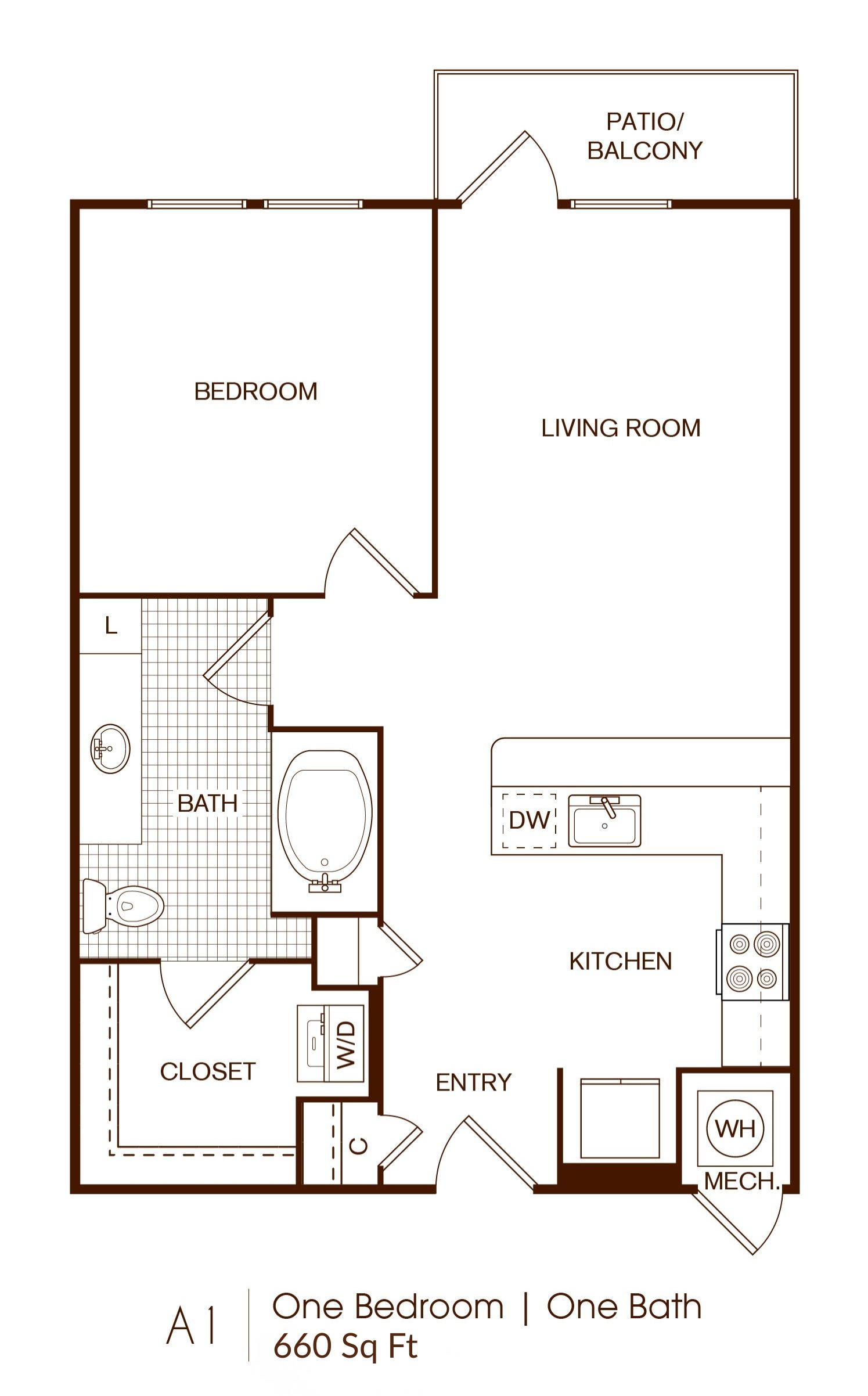 A1 One Bedroom floor plan drawing