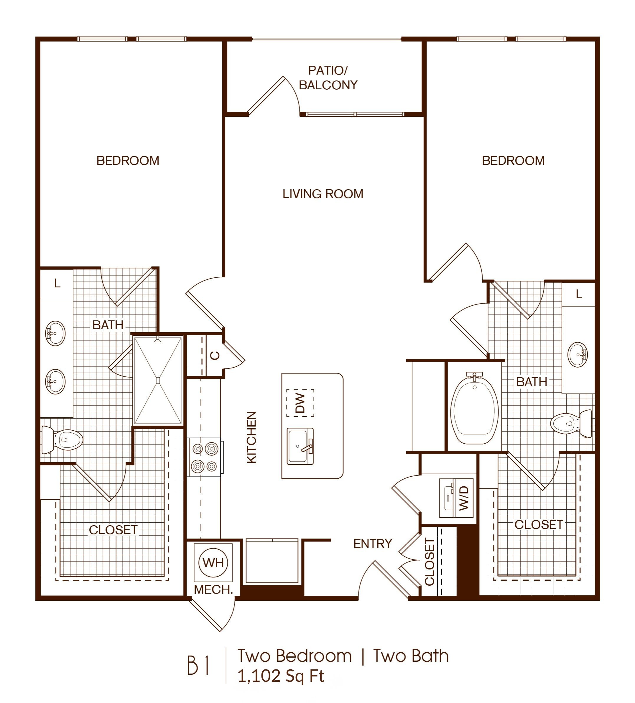 B1 Two Bedroom floor plan drawing