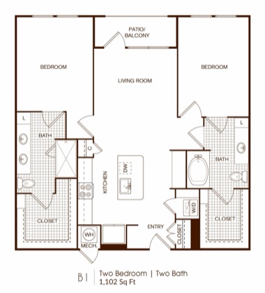 B1 Two Bedroom floor plan drawing